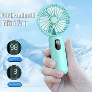 Andra Home Garden Digital Display Mini Fan USB 1200 mAh handhållen söt liten elektrisk bärbar student kylanordning Ficka utomhushandfläkt 230721