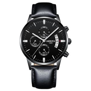 NIBOSI Brand Quartz Chronograph Fine Quality Leather Strap Mens Watches Watch Luminous Date Life Waterproof Whole Wristwatches2721