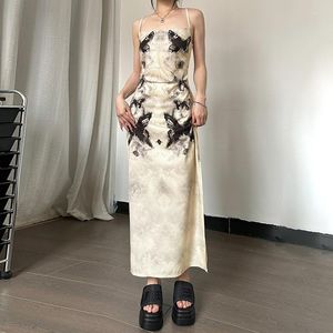 Casual Dresses Gkyocq 2023 Summer Women Sling Skinny Prom Butterfly Print Vestidos Side Split French Retro Female Sexy Clothing