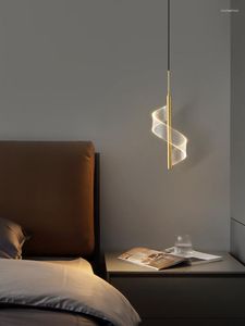 Luminárias pendentes quarto principal lustre de cabeceira luz criativa de cobre de alta qualidade lâmpada de linha longa