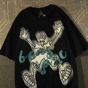 Tasarımcı Moda Giyim Hip Hop Tees Rock Tshirts T-Shirt% 100 Pamuklu Amerikan Hip Hop Karikatür Kısa Kollu T-Shirt Erkek Yağ Xia Gao Street Çift Spor