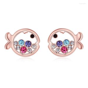 Studörhängen ER-00146 KOREAS MODE RHINESTONE Earings Birthday Present Gold Plated Cute Fish for Women föremål med