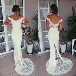 Off-the-shoulder White Evening Dresses 2019 New Sexy Sweep Train Backless Mermaid Lace Formal Prom Party Gowns Selling Custom 181u