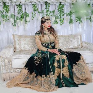 High Quality Moroccan Kaftan Evening Dresses V Neck Luruxy Beading Muslim Arabic Prom Dress Long Sleeves Appliques Algerian Gown317M