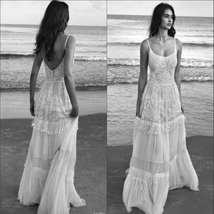 2019 Lilo Slewaless Bohemian Lihi Hod Bridal Suknie ślubne Niesamowite szczegóły Spaghetti Backless Beach Suknie ślubne