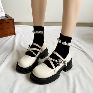 Elbise ayakkabıları kadınlar Mary Jane High Topuklu Sığ Tatlı Lüks Boncuklu Lolita Ayakkabı Cosplay Party Borquet Elbise Bayanlar Pompa Platform Heels 230721