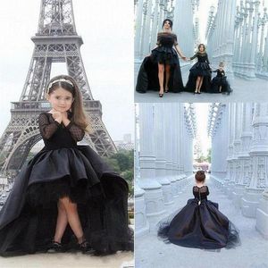 Черный Hi-Lo Tulle Kids Tutu Flower Girl Dress First Carmon Part Prom Платье Принцесса платье подружек невесты свадебное платье291Q