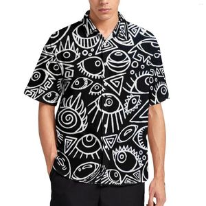Camisas Casuais Masculinas Preto e Branco Olhos Ocupados Visão Geométrica Estética Praia Camisa Havaí Blusas Engraçadas Padrão Masculino Plus Size 4XL