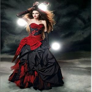 Czerwone i czarne gotyckie suknie ślubne 2019 Sweetheart Bow Lace Drape Taffeta Vintage Bridal Suknie Vestido de Noiva Custom W102 281Q