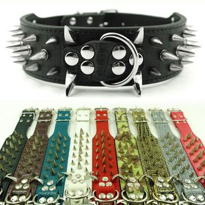 10 Colors 4 Sizes 2inch Wide Spiked & Studded Leather Dog Collars for Pitbull Mastiiff More Breeds353a