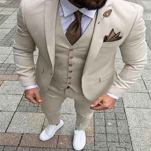 New Beige Men garnits Slim Fit Wedding Groom Tuxedos 3 sztuki Pole Kurtla Komury oblubieńcy Man Blazer249z