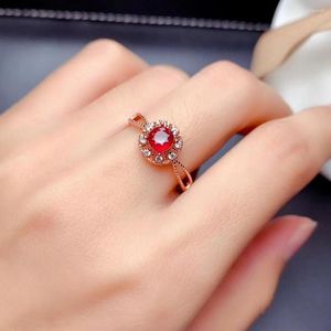 Cluster anéis presente real e natural anel de rubi genuíno feminino 925 tira