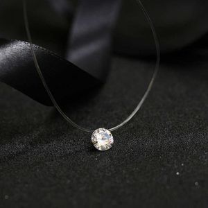 10mm Cute Bling Cubic Zirconia Round Pendant Necklace White Red Blue Korean Fishing Line Necklaces White Gold Color Jewelry Collars Accessories For Women Wholesale