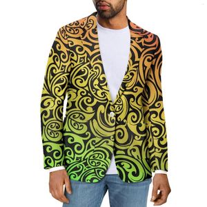 Herrenanzüge Polynesian Tribal Pohnpei Totem Tattoo Prints Männer Officewear Business Jacke Mode Elegant Slim Loog Sleeve Anzug Mantel