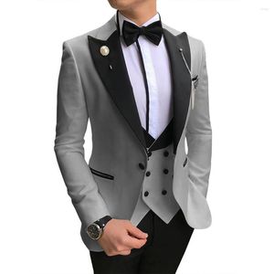 Herrdräkter 3 datorer kostym Set Slim Fit Lapel Tuxedos Business Casual Male Party Prom Wedding Dress for Groomsmen Blazer Vest Pants