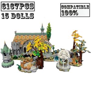 Figury zabawek akcji Trylogia Rivendel Elven Kingdom Fit 10316 Medieval Castle Blocks Scena filmowa Wojna Model Educational for Kid Birthday Gifts 230721