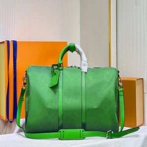 HH mens 50cm large travel Genuine Leather Embossing luggage bag men totes Monograms handbag Green duffle bag Courrier Shoulder bag214z
