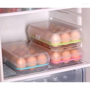 Förvaringsflaskor 1 datorer 15 rutnät ägg Box Holder Kitchen Gadgets Kylskåp Container Kylskåp Egg Organisator Rack Konservering