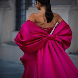 Abiti da sera romantici a sirena in raso rosa con fiocco staccabile senza maniche abiti da ballo spaccati innamorati per la festa di compleanno V267c