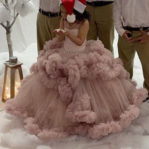 結婚式のためのラッククリスタルフラワーガールドレス