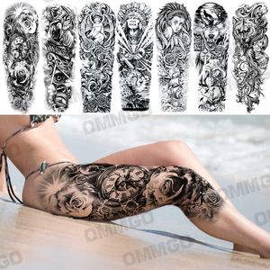Sexy Rose Flower Temporary Tattoos For Women Adults Realistic Fake Angels Evil Eyes Tattoo Stickers Thigh Washable Tatoos Large
