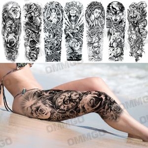 Tatuagens temporárias de flor de rosa sexy para mulheres, adultos, realistas, anjos falsos, olhos malignos, adesivos de tatuagem, coxa, tatuagens laváveis, grandes