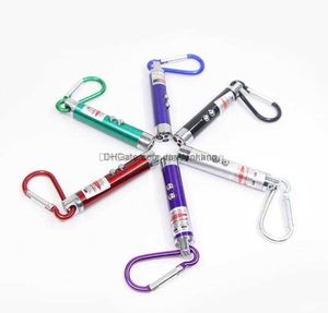 MINI 3 IN1 LED -ficklampa Aluminiumlegering Torch med karabiner Ring Keyring Camping Vandring Resande ficklampa Röd laserpekare Pen