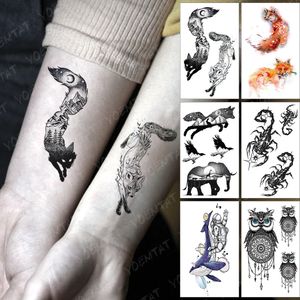 3D Waterproof Temporary Tattoo Sticker Fox Sky Mountain Flash Tatoo Forest Sun Moon Arm Wrist Fake Tatto For Body Art Women Men