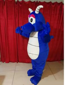 2023 Halloween Blue Dragon Mascot Costume Anpassning Tecknad anime Temakaraktär Jul Fancy Dress Carnival Unisex Vuxna outfit