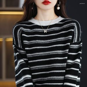 Kobiety Sweters Pullover Women European Quality High-end Black White Stripe Wool Bottoming Shirt Kobieta jesień i zimowy sweter