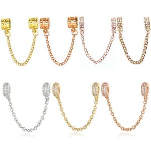 Braccialetti con ciondoli Buipoey Fashion Rose Gold Daisy Pattern Shiny Zircon Safety Chain Fit 3mm Snake Beads Bracciale Bangle Jewelry Gift336O