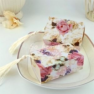 100pcs szuflada róża Rose pudełka ze słodycze z frędzlami ślub przychylność baby shower urodzin Słodka impreza pudełko prezentowe 283h