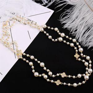 Ny mode lyxdesigner diamant Lucky Leaf Pearl Classic Elegant Multi Layer Long Sweater Statement Necklace For Woman220V