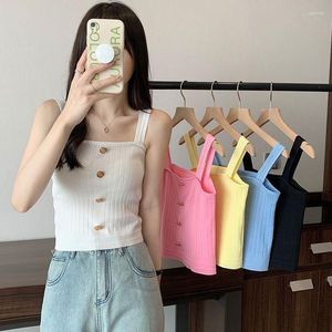 Women's Tanks Vintage Halter Off Shoulder Harajuku Basic Female Cute Y2K Streetwear Cami Vest Tee Sexy Club Button Pink Girl Tank Top