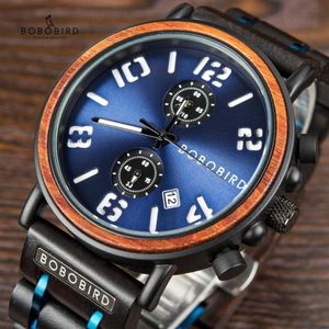 Relogio Masculino BOBO BIRD Wooden Watches Men Fashion Luxury Automatic Calendar Luminous Hands Quartz Wristwatch Party Gift Box W257P