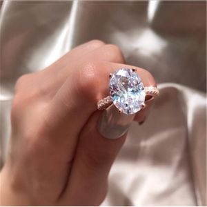 Wedding Rings Fashion For Women Big Oval Zircon Stone Inlay Elegant Engagement Ring S925 Fine Jewelry Anniversary253J