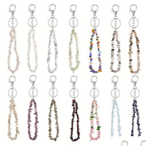 Key Rings Fashion Natural Stone Chip Beads Nets Fluorite Amethyst Rose Crystal Quartz Keychain Bag Car Hanging Charms Drop Delivery J Dhbb8