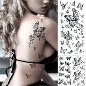 Mörk fjäril sexig vattentät tillfällig tatuering klistermärke india kvinnor tillbaka midja blixt tatoo girl body art falska tatueringar realistiska