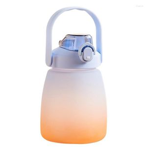 Vattenflaskor Big Belly Bottle Cup med halm axelrem Kawaii Gradient Color Cups 1.1L For Kid Children Girl Free Sticker