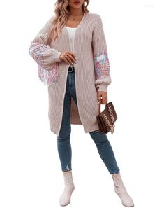 Kvinnors stickor Autumn Winter Solid Color Chic Knit Cardigan Långärmning Tassel Decor Open Front Knitwear Elegant tröja