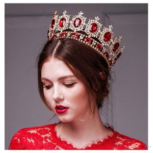 Westlicher Stil Red Dimand Kristall Kopfschmuck Prinzessin Königin Hochzeit Haarschmuck Kopfbedeckung Barock Brautkrone Tiaras A2720