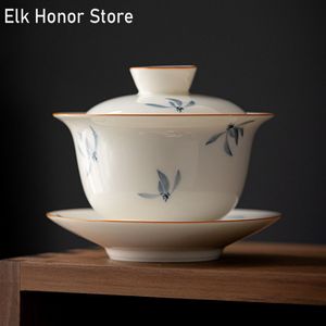 ティーウェアセット165ml手塗り蝶ruchid aer ceramic gaiwan forcelain tea lid set maker master cup mug kung fuセレモニー230721