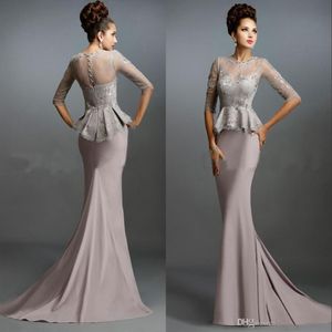 2019 Modest Mother of the Bride Dresses Wedding Guest Dress Juvel Neck Half Sleeve Lace Satin Long Evening Gowns288L