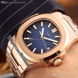 2022 5711 A21j Automatic Mens Watch Rose Gold D-Blue Textured Dial Stick Markers Stainless Steel Bracelet 9 Styles Watches Puretim208U
