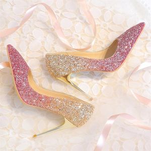 Bingling Ombre Sequined Свадебная обувь для невесты Stiletto Heel Banquet Banquet High Heels Plus Size Locted Toe 3 Colory Bridal Shoes3408