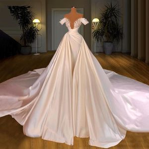 Weiße Meerjungfrau Brautkleider 2021 Brautkleider aus der Schulter Prinzessin Vestido Perlen Bräute Robe De Mariage270P