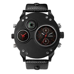 Oulm Brand Smooth Luster Simple Generous Playful Quartz Watch Compass Youth Teenagers Mens Watches Dual Time Zone Large Dial Mascu307L