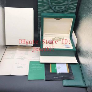 Kvalitet mörkgrön klocklådor presentfodral för RRR -klockor Booklet Card Taggar och papper på engelska schweiziska klockor Boxar Top Qualit192e