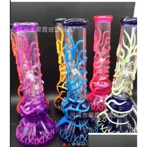 Cachimbos altos que brilham no escuro Bong de vidro luminoso Dab Rig Cachimbo de água Tigela de 25 mm Flores pintadas à mão Drop Delive Dhibl D Dhkgn