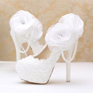 Pearls Crystals Wedding Shoes White Custom Made Size 10 cm 12cm 14cm High Heel Bridal Shoes Party Prom Women Pumps 230k